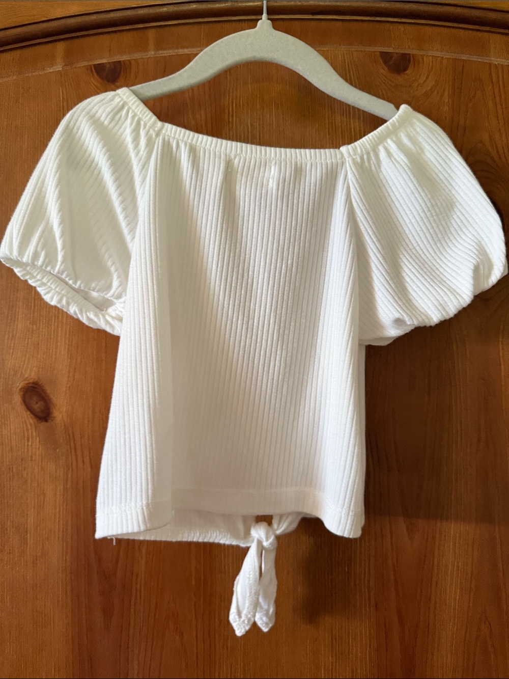 btween White Ribbed Button-Front Tie-Hem Crop Top - Picture 4 of 4